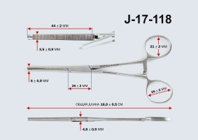 Зажим к/о Кохер зубчатый 1х2 зубый прямой 160мм (J-17-118 )_1